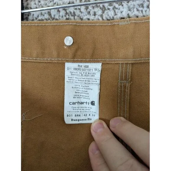 Carhartt Double Knee‎ Pants 42x32 Brown Duck Canvas Carpenter Dungaree Jeans B01